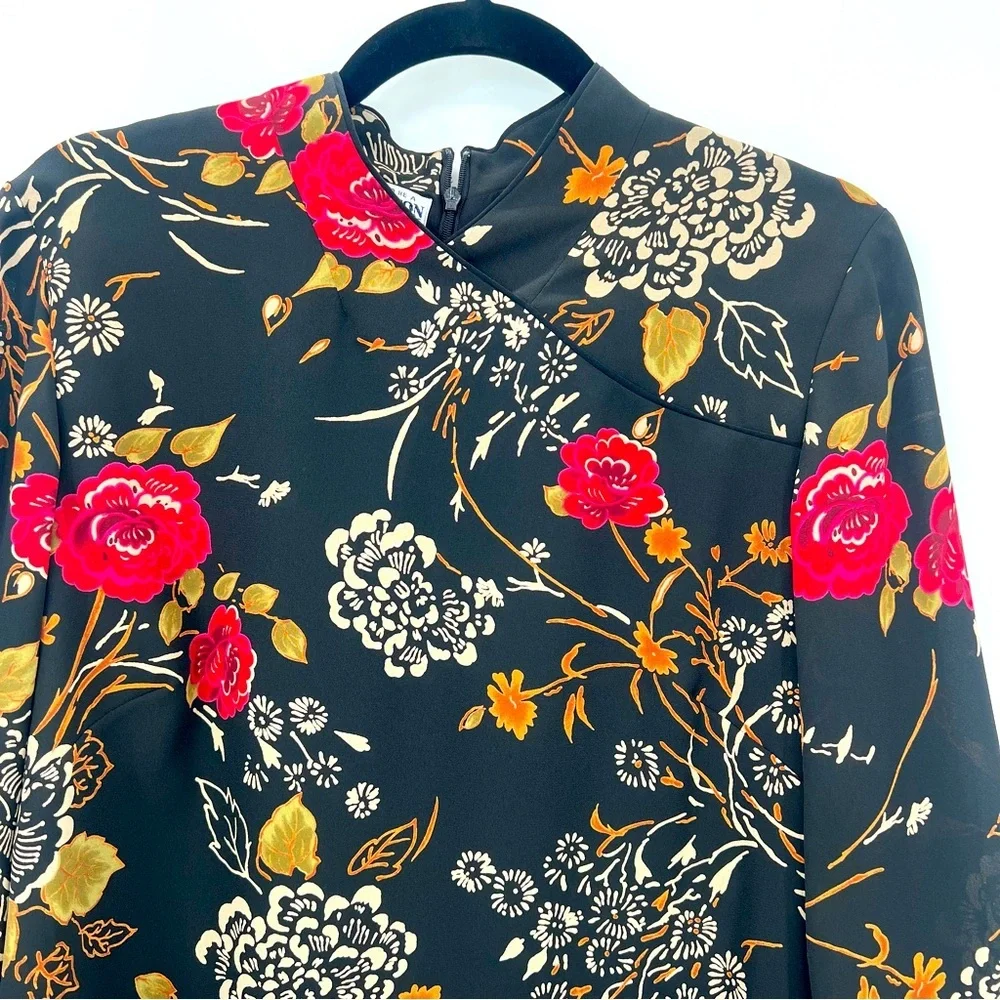 Pendleton Korean Fabric Chinese Asian Floral Black Blouse Top Shirt Size 10 - Picture 5 of 11